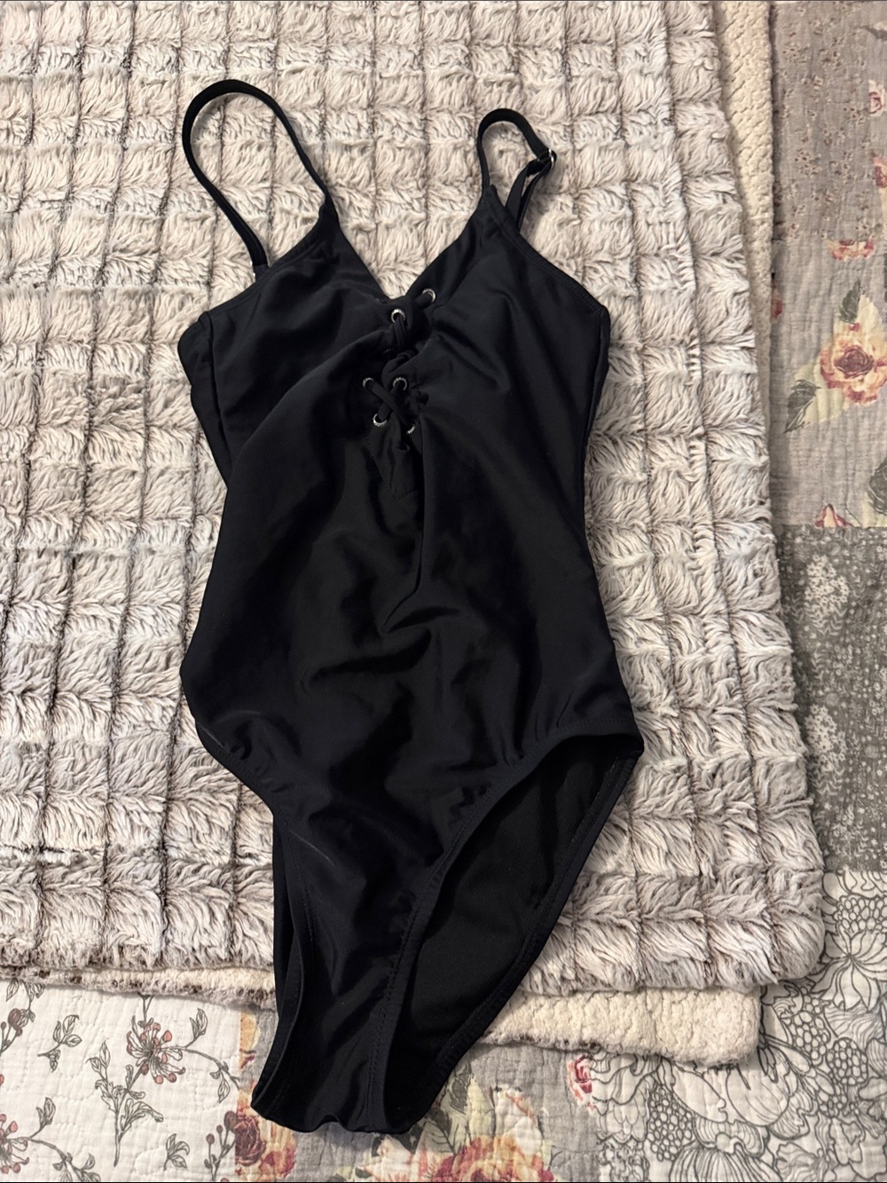 Black Lace-Up One-Piece Swimsuit